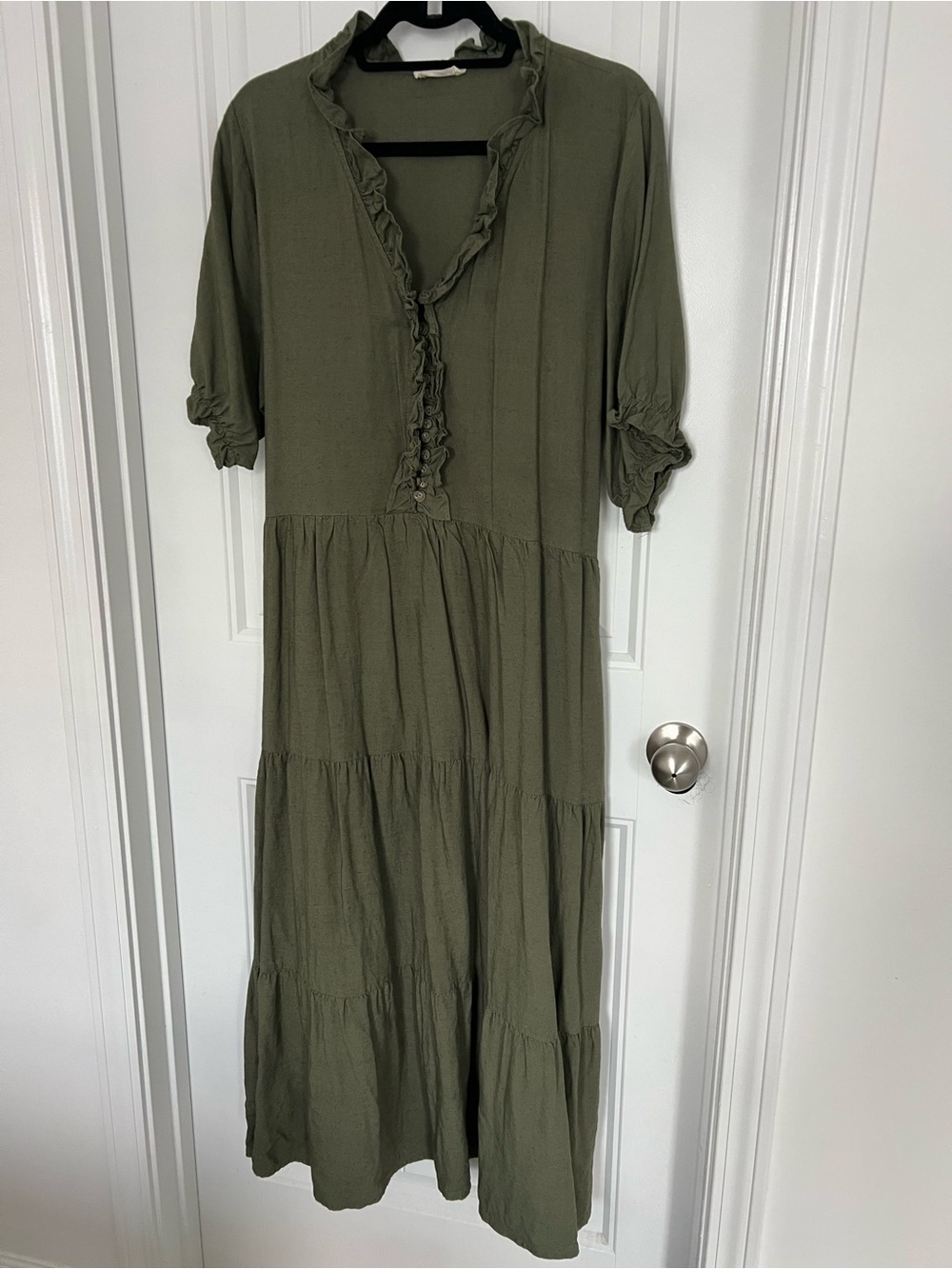 Women’s Linen/cotton liner Maxi Dress in Olive Green By Little Cottonwood